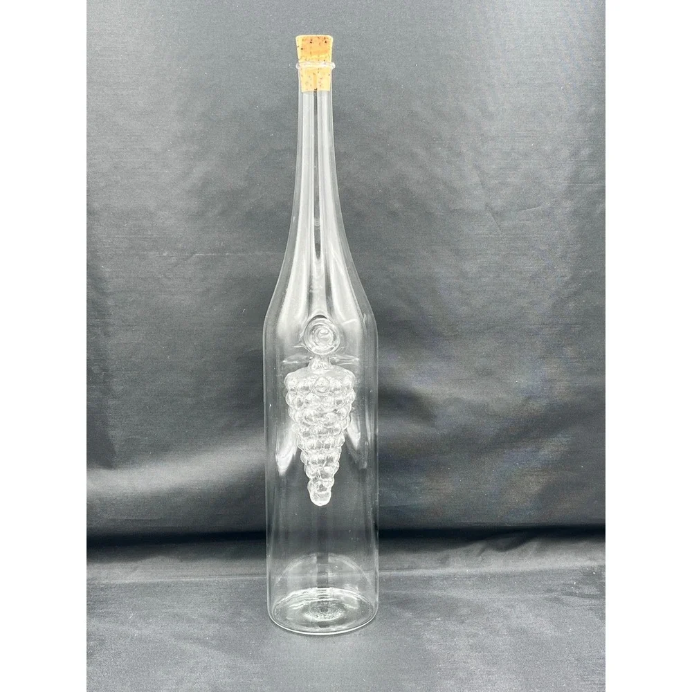 Glass Oil & Vinegar Bottle W/ Decorative‎ Grapes Inside To Hold Vinegar-11.5